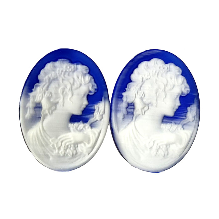 22X30MM WOMAN CAMEO CAT'S EYE BLUE